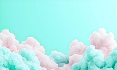Fototapeta premium Dreamy pastel clouds on a soft turquoise background in vibrant light