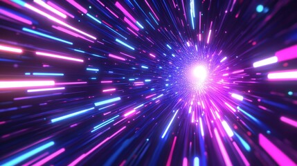 Obraz premium A glowing tunnel with vivid pink and blue neon lines, evoking a dynamic and futuristic ambiance