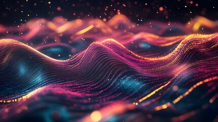 Flickering digital wavy lines on a dark background