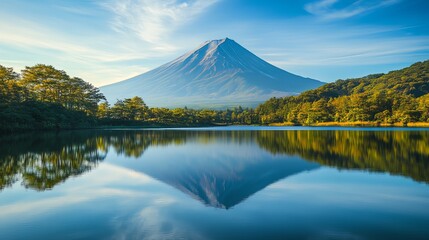 Fototapeta premium Majestic mountain reflection over serene lake nature's beauty outdoor landscape tranquil environment