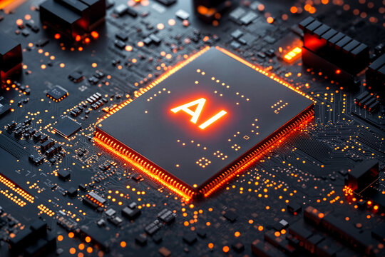 High-performance GPU designed for artificial intelligence applications with intricate circuitry and lighting effects