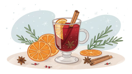Mulled Wine Illustration Festive Drink with Spices, Isolated on Transparent Background, Christmas Beverage, mulled wine, winter drink, holiday beverage