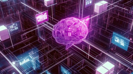 A digital artwork illustrating an abstract neural network, showcasing the fusion of technology and intelligence within a vibrant, interconnected space.