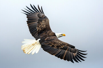 Fototapeta premium Bald Eagle Soaring Gracefully Against a Soft Gradient Sky