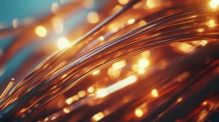 Illuminated Copper Wires Abstract Background: Glowing Metal Texture