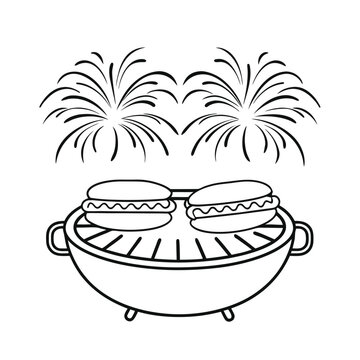 black and white barbecue with fireworks clip art preview