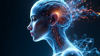 Sci-fi fantasy character with luminous cybernetic elements