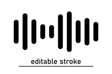 Minimalist Sound Wave Icon. Black Audio Equalizer Symbol, Abstract Music Frequency Visualization, Digital Soundwave Logo, Editable Stroke, Simple Flat Design, Vector Audio Spectrum for Media and Tech