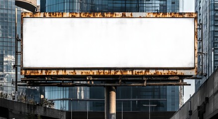 Fototapeta premium An old, worn-out billboard in the urban environment, with graffiti at its base