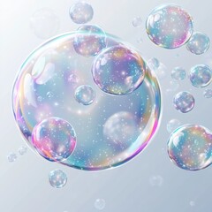 Translucent Soap Bubble Vector. Multicolored Falling Soap Bubbles. Isolated Design