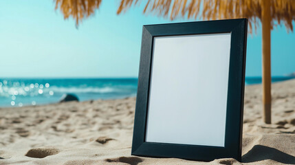 Blank frame on a sunny beach. Perfect for your summer memories!