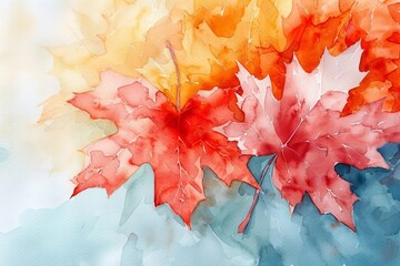 Vibrant Autumn Maple Leaves in Watercolor: Perfect for Design and Decor
