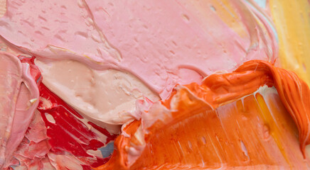 Fragments of vibrant colors created with a palette knife technique in abstract oil painting