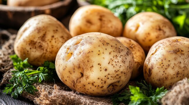 New potatoes, unpeeled and fresh, of the grenaille type, displayed on a blank backdrop