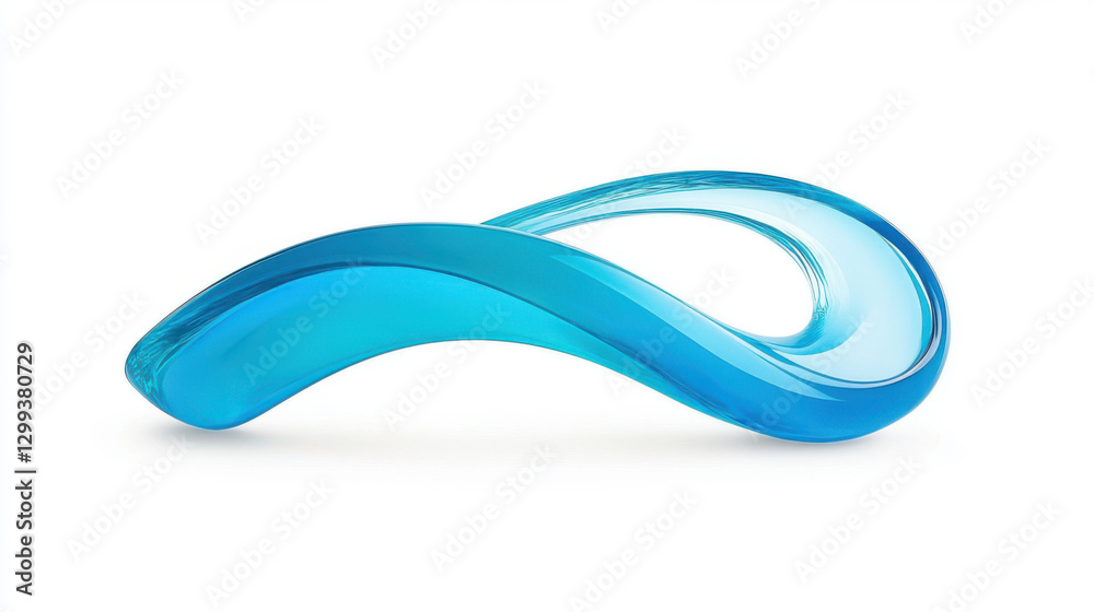 Poster Curved water splash frozen in motion with rich cyan tones and ultra-sharp details. Hyper-realistic reflections on a clean white background.