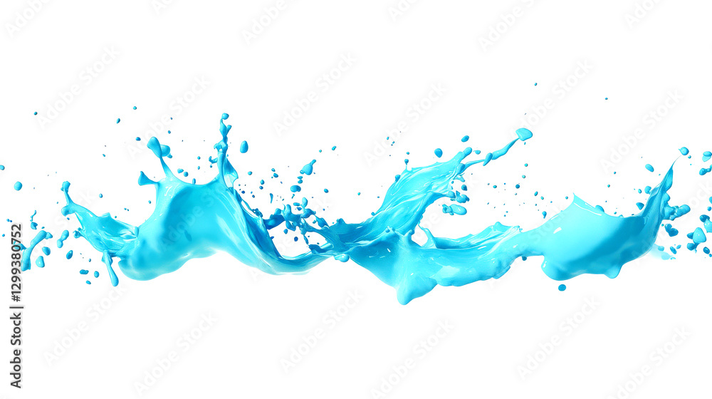 Aufkleber Dynamic splash of crystal-clear blue water frozen in mid-air. High-speed photography with smooth fluid motion and floating droplets.