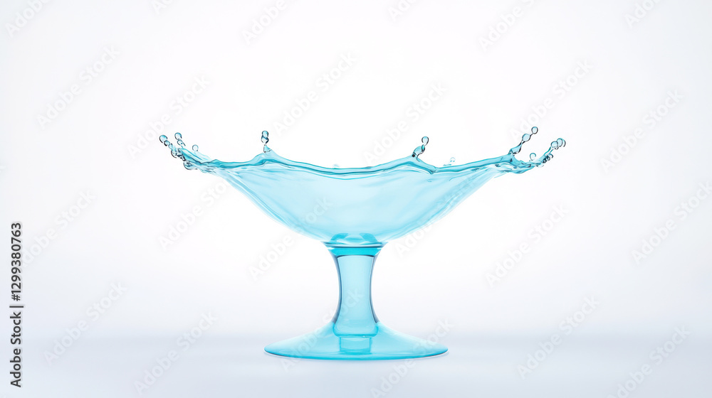 Poster dynamic splash of crystal-clear blue water frozen in mid-air. high-speed photography with smooth flu