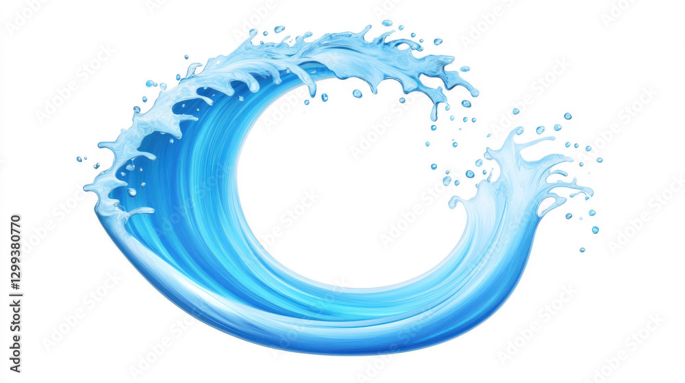 Fototapete perfect arc of fresh blue water splashing with glossy transparency and dynamic wave shape. high-spee