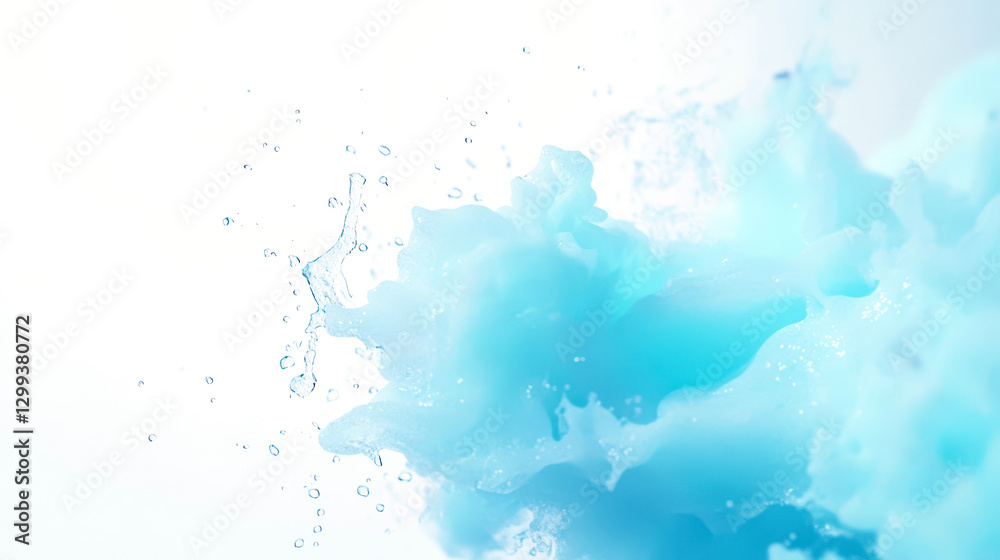 Poster mesmerizing wave of light blue water captured in motion with floating droplets and silky transparenc