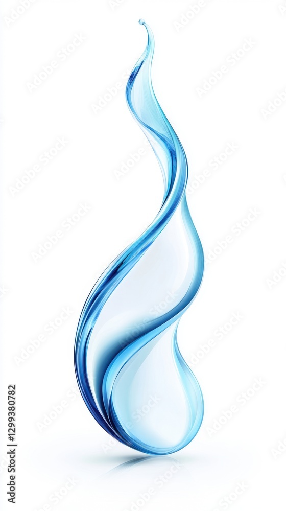 Aufkleber Curved water splash frozen in motion with rich cyan tones and ultra-sharp details. Hyper-realistic reflections on a clean white background.