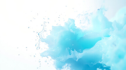Obraz premium Mesmerizing wave of light blue water captured in motion with floating droplets and silky transparency. Crisp lighting and ultra-realistic liquid physics on a white backdrop.