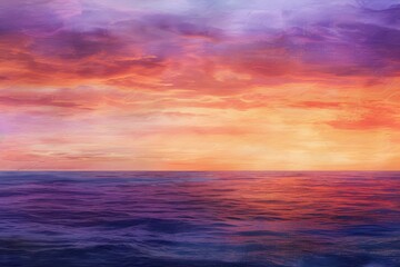 Obraz premium A stunning view of the ocean at sunset, showcasing a colorful sky with hues of orange, pink, and topaz, A tranquil horizon painted in hues of orange, pink, and purple