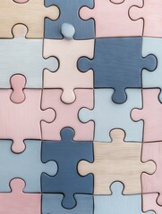 Wooden puzzle pieces of diverse shapes and bright colors, spread out on a white background, demonstrate craftsmanship and stimulate creativity and educational engagement