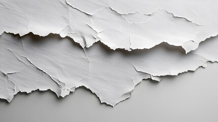 Abstract Torn White Paper Texture Background, Ripped Edges, Crumpled Surface