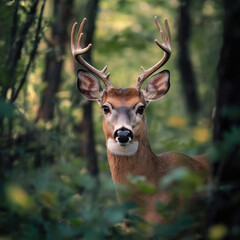 Fototapeta premium Majestic white-tailed deer buck in lush forest