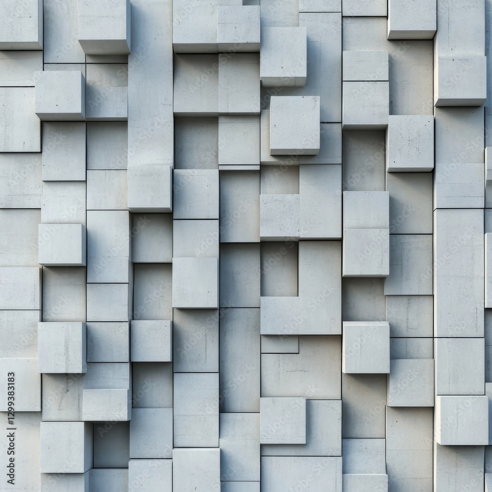 Poster Abstract Concrete Cube Wall with Varying Depths, Creating a Modern and Geometric Architectural Design