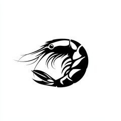 Fototapeta premium Elegant Black and White Shrimp Silhouette: Seafood Graphic for Branding and Design Projects
