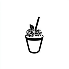 Delicious Drink Icon with Straw and Fruit Topping in a Stylish Black and White Design.