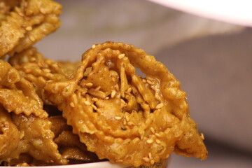 A close-up of sweet moroccan cookie known as Chebakia