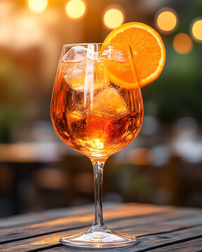 Aperol Spritz in large wine glass with orange slice
