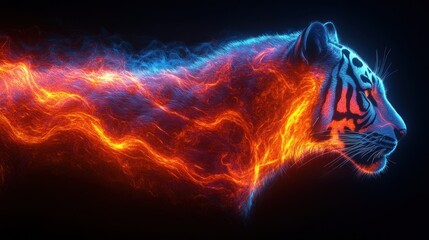 Fototapeta premium Fiery Tiger Silhouette in Abstract Background