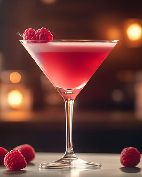 Classic French Martini in martini glass with raspberry garnish