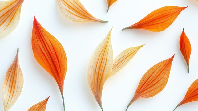 Persimmon slices, meticulously laid out on a white background, accentuate their vibrant hue and lustrous texture, suitable for culinary showcases and wellness content