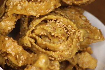 A close-up of sweet moroccan cookie known as Chebakia