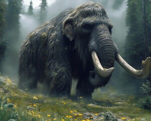 Woolly Mammoth in Misty Forest