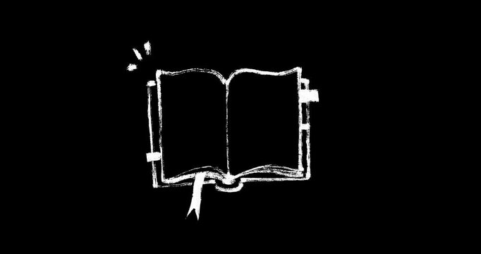 Open Book Loop Animation. Hand-Drawn Chalk Doodle with Page Flips. Whimsical Crayon Coquette vintage  Scribbles. Education study and knowledge library concept. Alpha channel.
