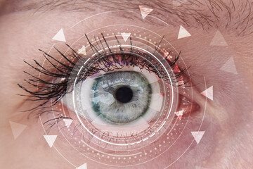 Vision correction. Medicine and vision concept - close-up eye diagram, future technology