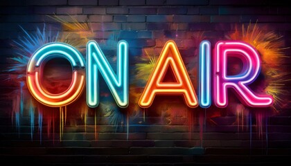 Red neon sign Or Air on colorful graffiti wall