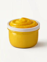 Creamy yellow mustard in a small ceramic container ready for condiments
