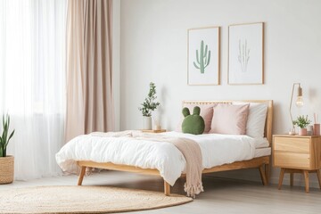 Modern bedroom with cacti prints