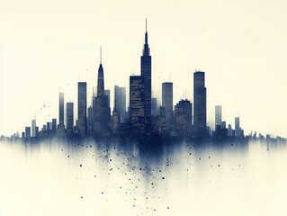 Obraz premium A futuristic cityscape depicted in an abstract digital visualization, featuring blue lines and geometric connections that symbolize data flow