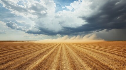 Fototapeta premium Dust Storm Over Golden Wheat Field Under Dramatic Cloudy Sky