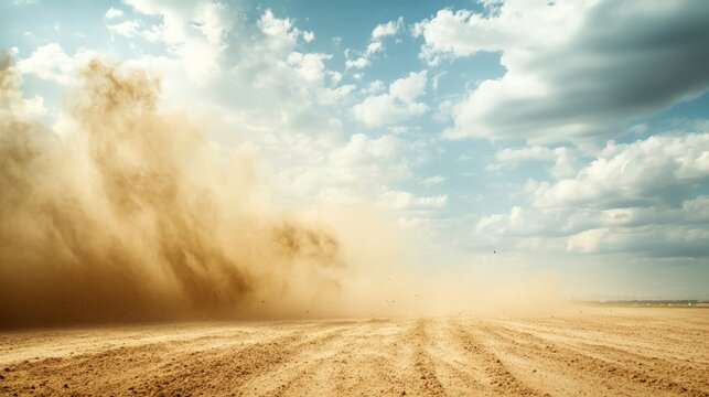 Dust Storm Over Open Landscape Under Dramatic Cloudy Sky
