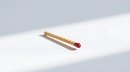 A minimalistic image of a single matchstick with a red tip on a light background.   