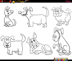 cartoon dogs and puppies animal characters set coloring page