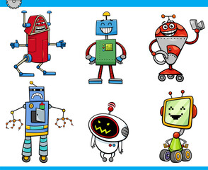 funny cartoon robots or droids comic characters set